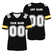 Custom Black White-Gold Mesh Authentic Football Jersey