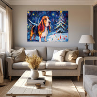 Thumbnail for Basset Hound Dog Christmas Starry Night Oil Painting Van Goh Style, Wooden Canvas Prints Wall Art Painting , Canvas 3d Art