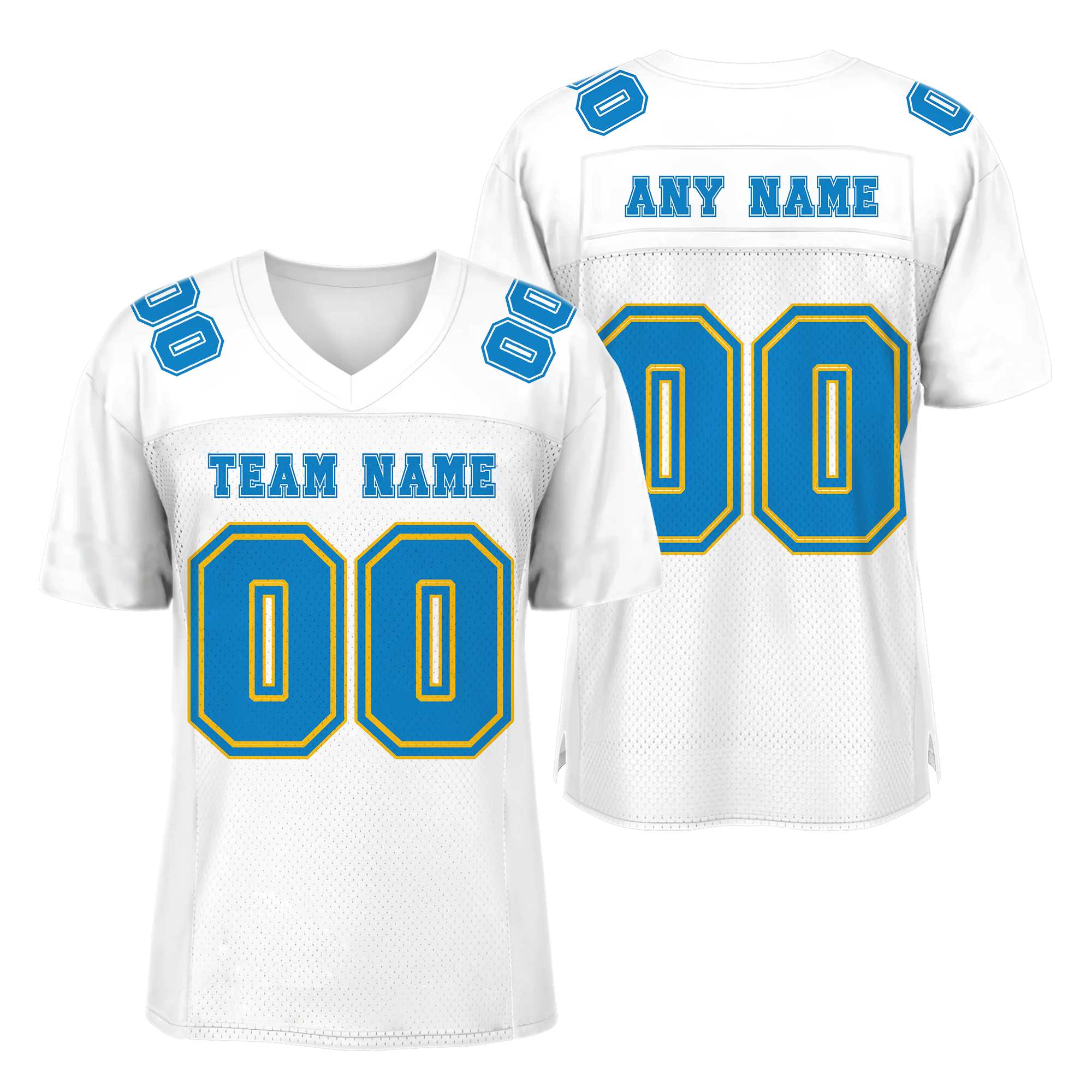 Custom White Blue-Gold Mesh Authentic Football Jersey
