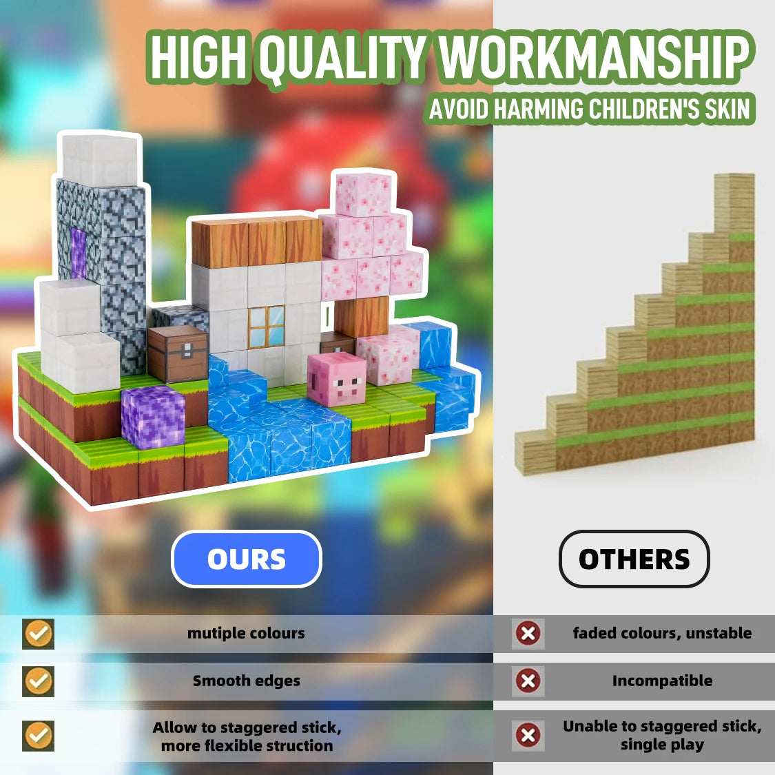 Magnetic Blocks Constructor, Sakura Island 112pcs, Wooden Constructor, Table Game, Wooden Cubes toys, Handmade Gift Idea, 3D puzzle, Kids Christmas Gift C54