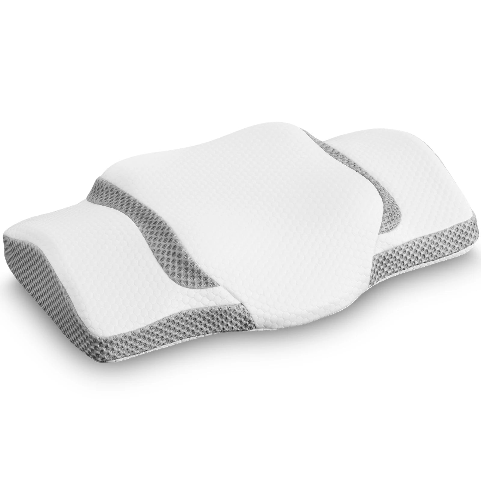Queen Size Memory Foam Neck Pillow – Ergonomic Contour Design with Arm Rest Slots and Cooling Fabric Cover