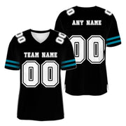 Custom Black White-Teal Mesh Authentic Football Jersey