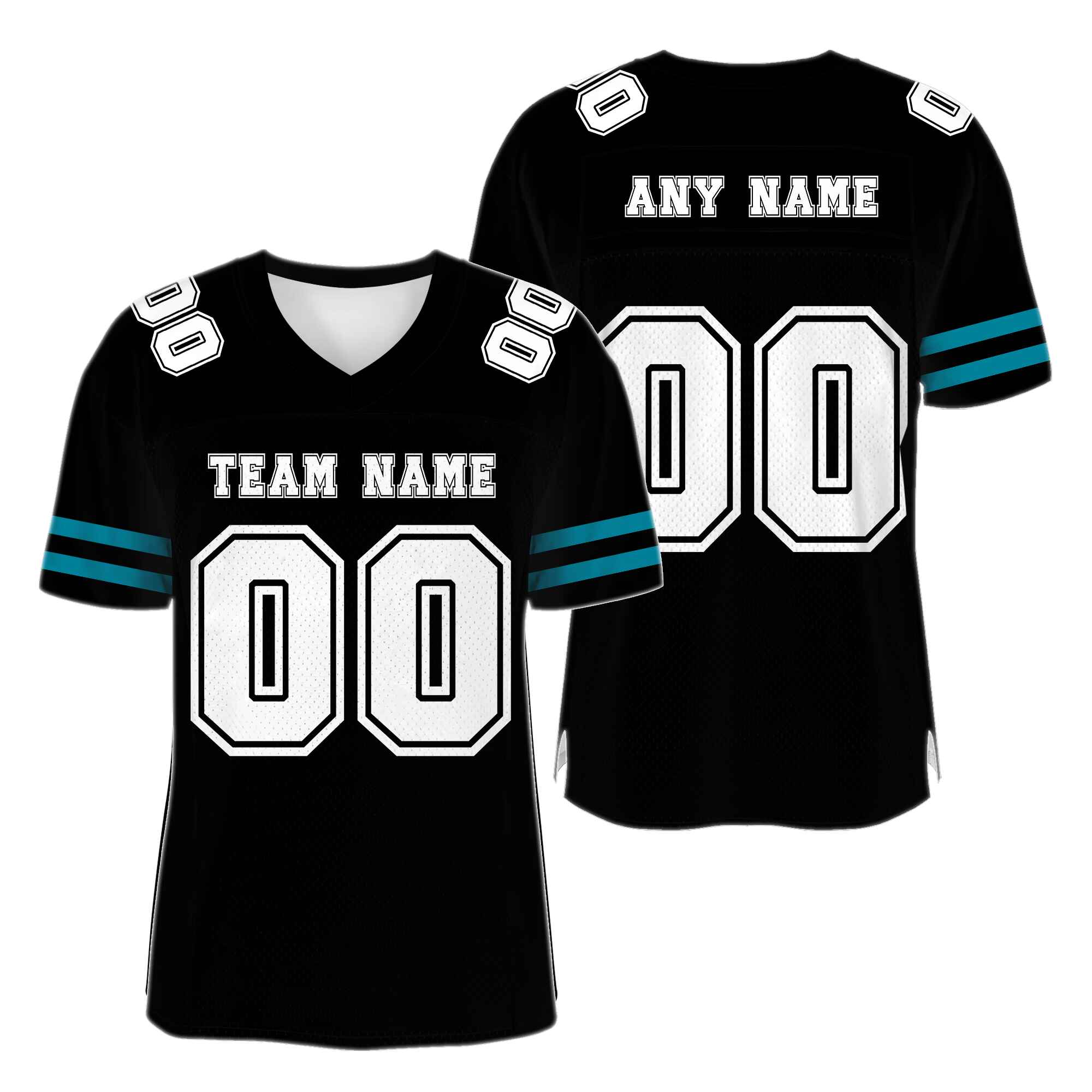 Custom Black White-Teal Mesh Authentic Football Jersey