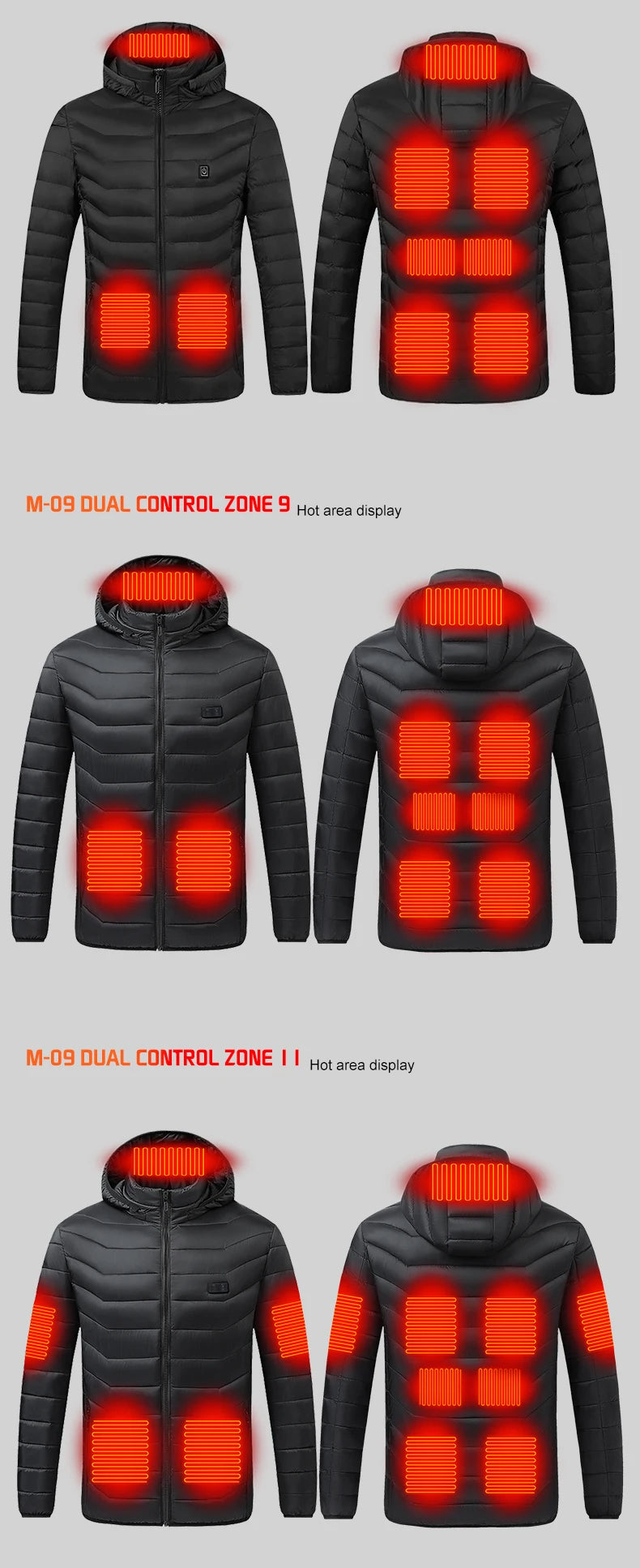 Electric Heated coat jacket winter jacket for outdoors skiing camping hiking adjustable heating levels  for men for women C6