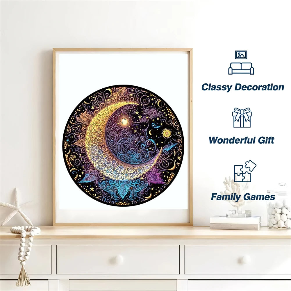 Unique Wooden Jigsaw Puzzle, Magic Moon Stained Glass Puzzle, Wooden Jigsaw Puzzle, Mindfulness & Educational Animals Game for All Ages, Unique Sustainable, Wildlife Gift, Christmas gift Idea C173