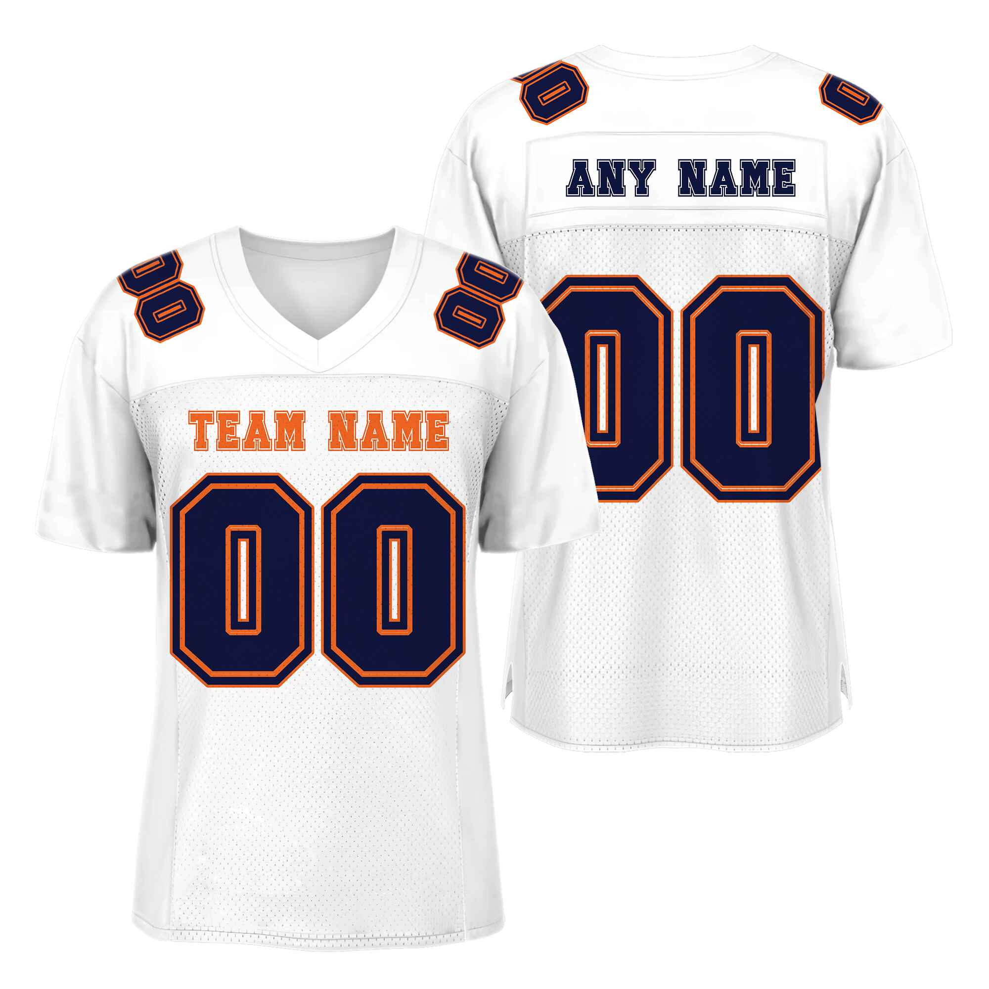 Custom White Navy-Orange Mesh Authentic Football Jersey