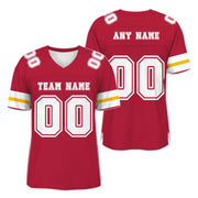 Custom Red White-Gold Mesh Authentic Football Jersey