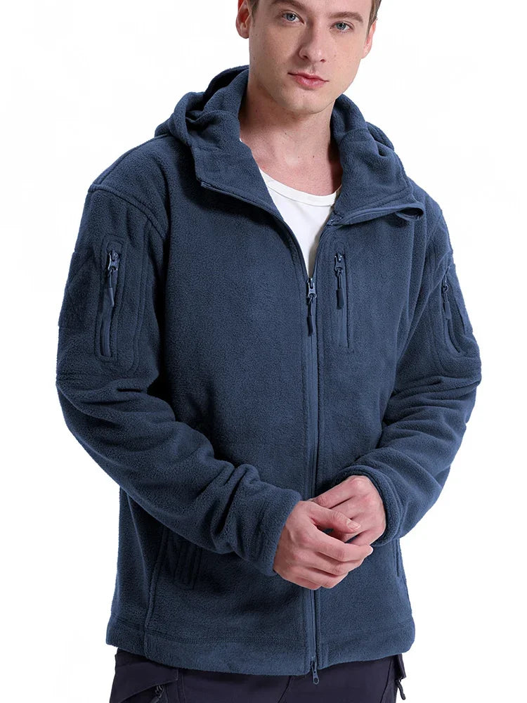 Men’s Outdoor Fleece Jacket – Warm Full Zip Multi-Pocket Hooded Tactical Style Jacket