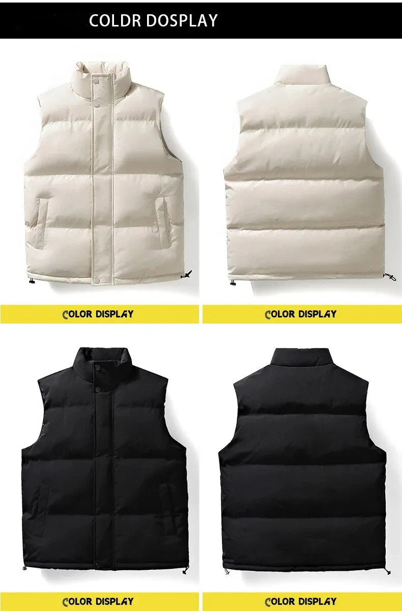 New Winter Men’s Vest – Down Cotton Undershirt with Stand-Up Collar and Horse Clip, Plus Size Available C32
