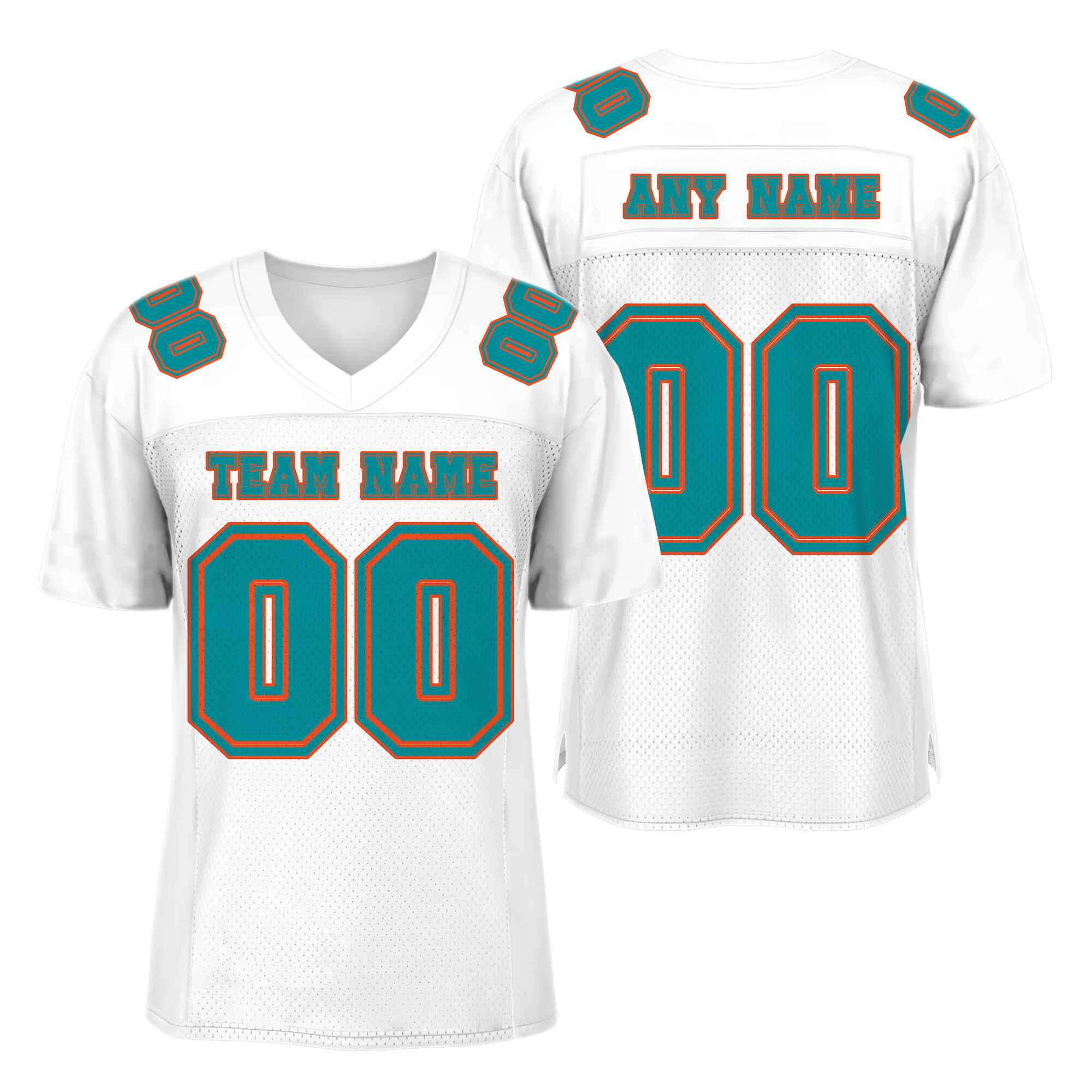 Custom White Aqua-Orange Mesh Authentic Football Jersey