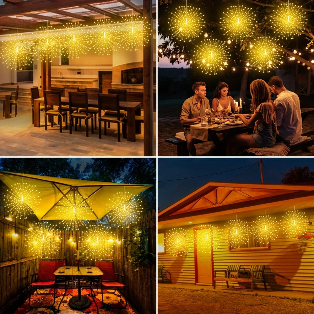 4/5PCS Solar Hanging Firework Lights | Outdoor Waterproof Fairy Lights with 8 Modes for Garden, Patio, Wedding, Party, Christmas Decoration