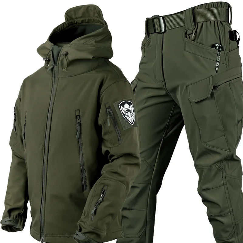 Men’s Soft Shell Tactical Set – Waterproof Fleece Lined Multi-Pocket Outdoor Wear