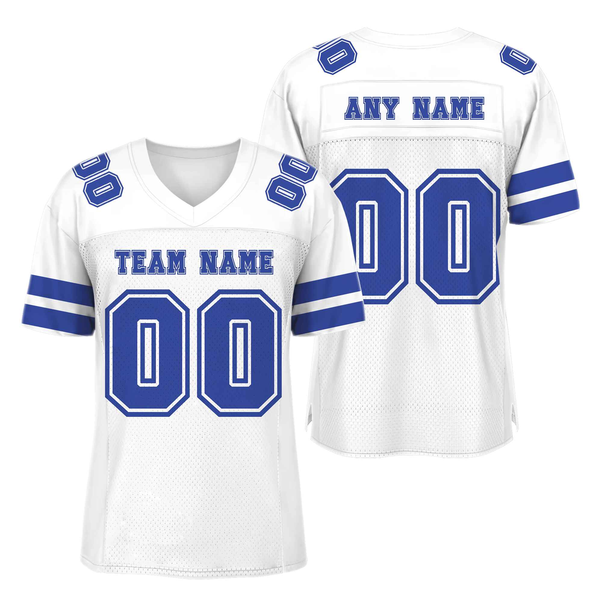 Custom White Blue-White Mesh Authentic Football Jersey