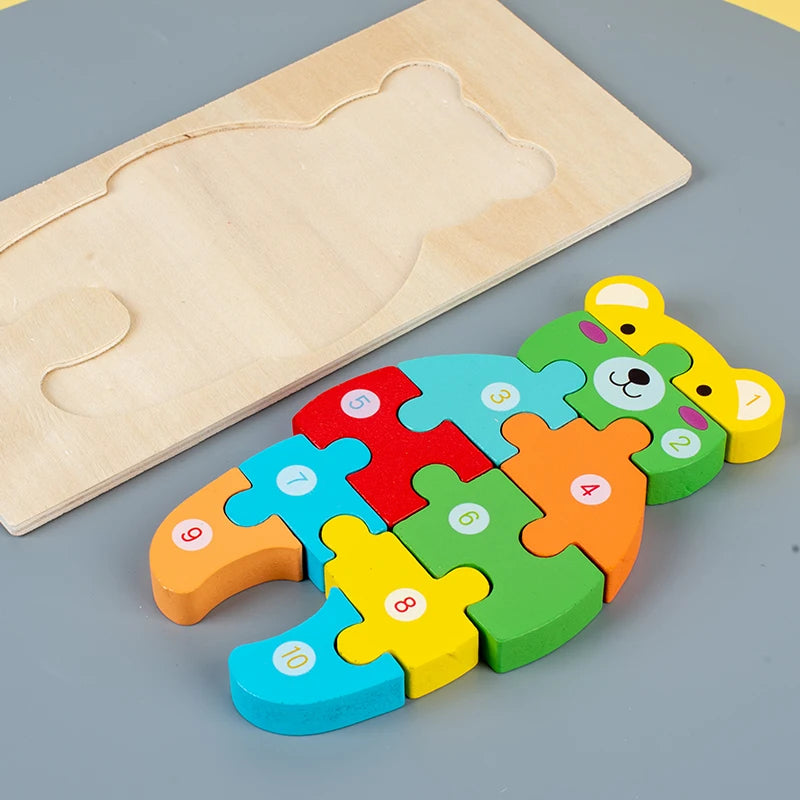 Animal Wooden Puzzles for Toddlers, Colors and Counting Building Toys and Toddler Games, Montessori Toys Wood Blocks, Toddler gift, Kids Christmas gift C149