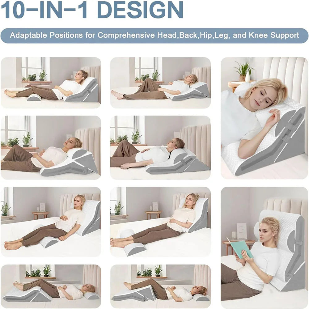 3PCS Adjustable Wedge Pillow Set – Folding Triangle Support Pillows for Sleeping, Reading, and Rest