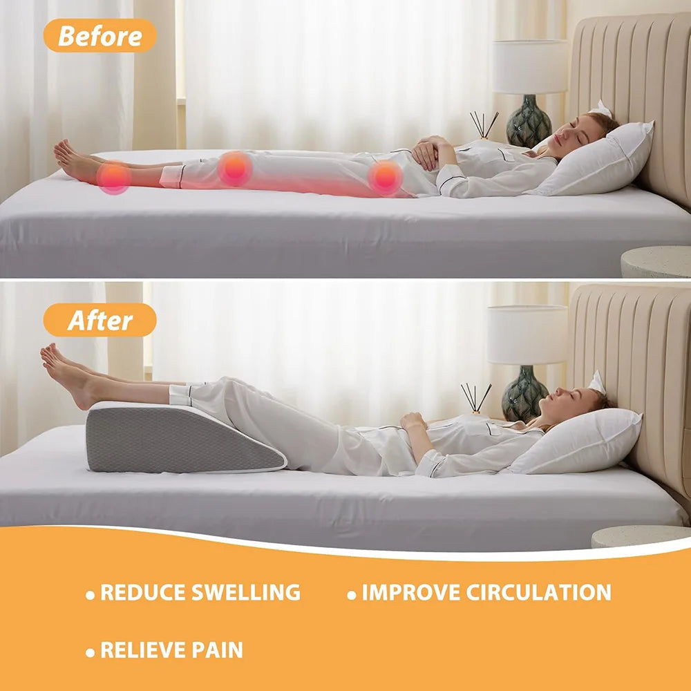 Memory Foam Leg Wedge Pillow – 8 Inch Elevation Support Cushion for Rest and Side Sleeping