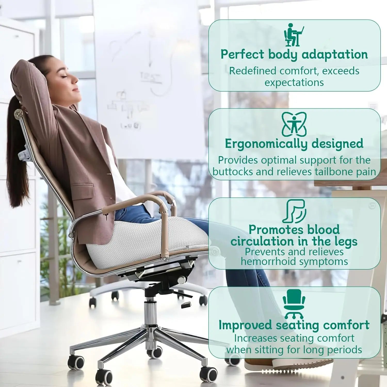 Memory Foam Seat Cushion – Ergonomic Adjustable Width Cushion for Office Chair and Car Seat