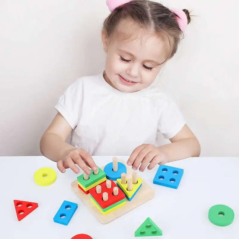 Set 2 Wooden Sorting & Stacking Toy, Handcrafted Shape Sorter Toy, Montessori Toys for 1 2 3 Years Old Toddlers, Fine Motor Skill, Educational Toy C166