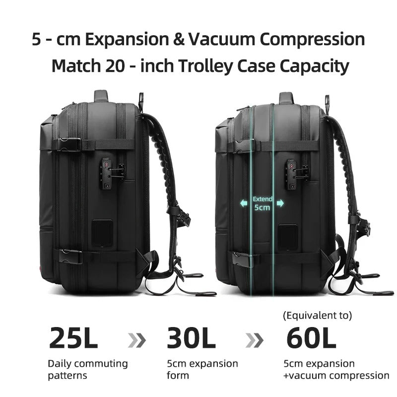 Vacuum Compression Travel Backpack – Expandable Waterproof Laptop Backpack for Business & Outdoor Travel