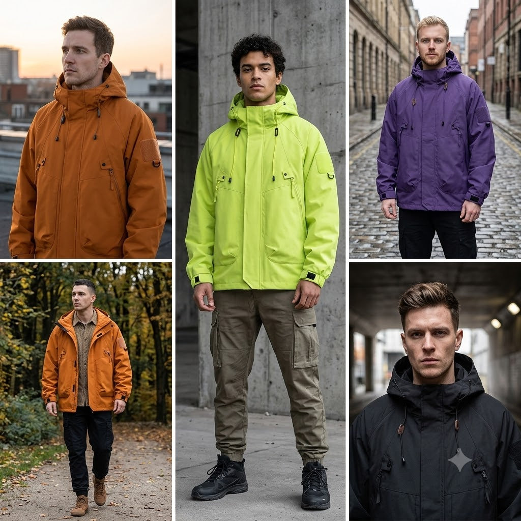 Men's Hooded Windbreaker Jacket – Lightweight Waterproof Zipper Outdoor Cargo Coat