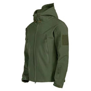 Men's Tactical Softshell Jacket – Windproof Water-Resistant Fleece-Lined Hooded Coat