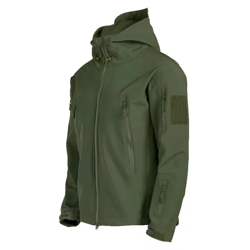 Men's Tactical Softshell Jacket – Windproof Water-Resistant Fleece-Lined Hooded Coat