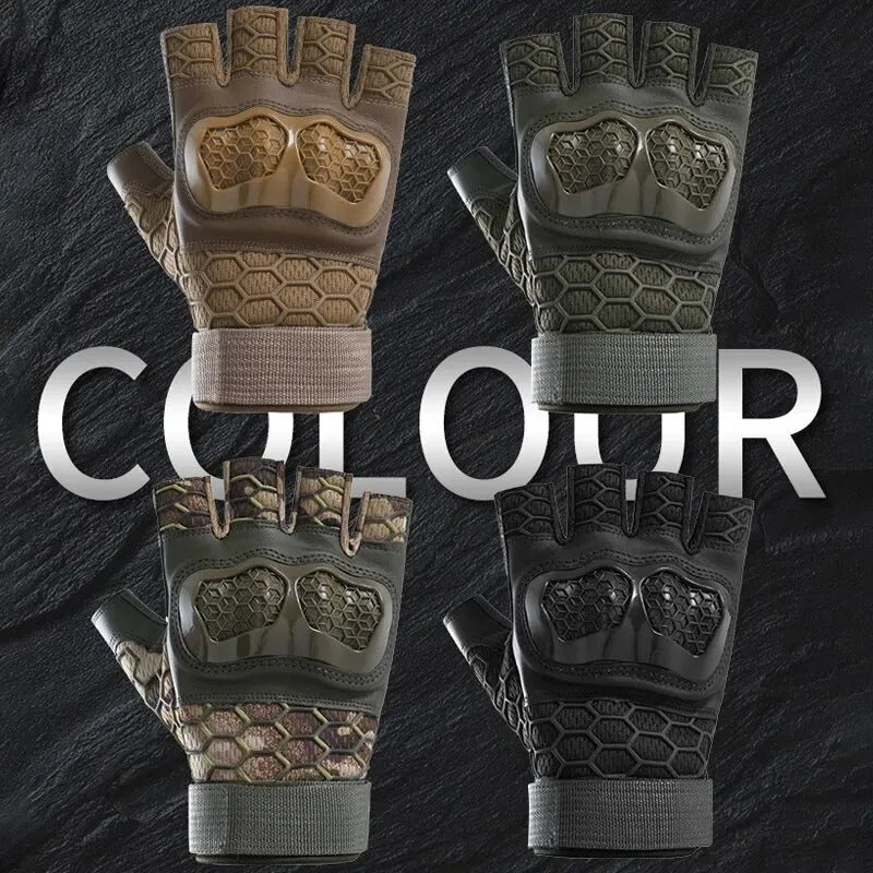 Men's Tactical Half Finger Gloves – Hard Knuckle Protective Outdoor Gloves