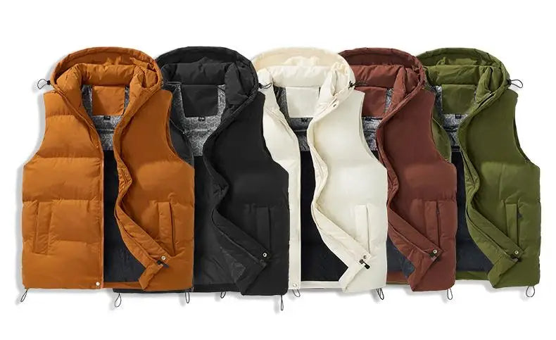 Men's Puffer Vest Warm Sleeveless Winter Jackets Waterproof Zipper Coats With Stand-Up Collar Casual Lightweight Outerwear For Cold Weather C27