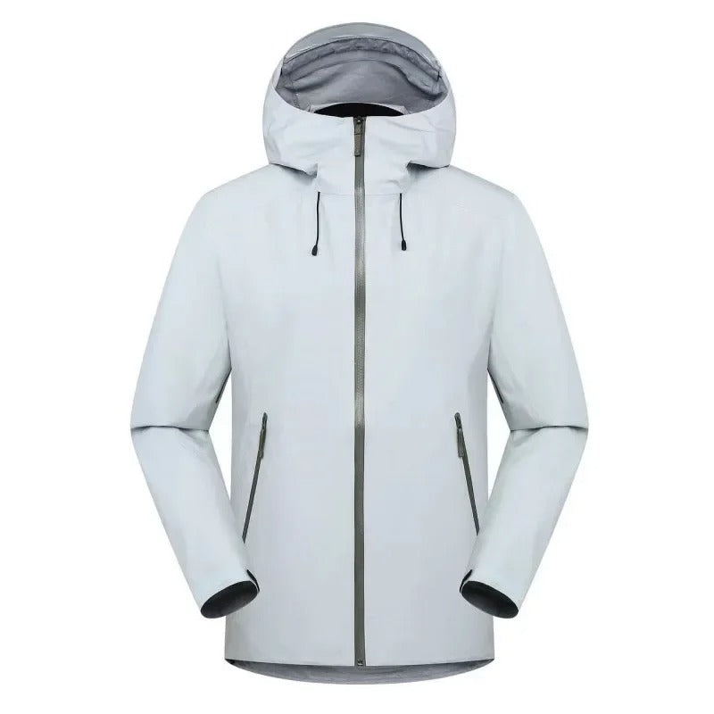 Three-Layer Waterproof Outdoor Jacket – Hooded Windproof Shell for Hiking, Skiing & Camping