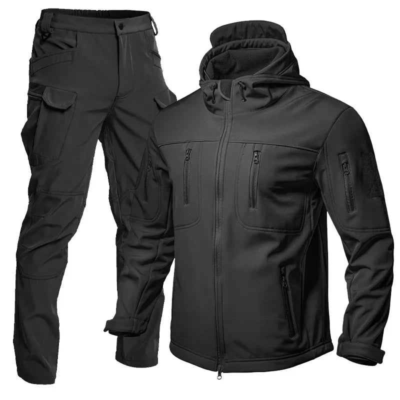 Men’s Soft Shell Tactical Jacket – Waterproof Fleece Lined Outdoor Winter Warm Coat Set