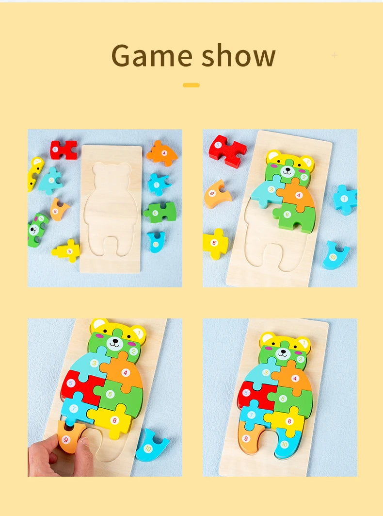 Animal Wooden Puzzles for Toddlers, Colors and Counting Building Toys and Toddler Games, Montessori Toys Wood Blocks, Toddler gift, Kids Christmas gift C149