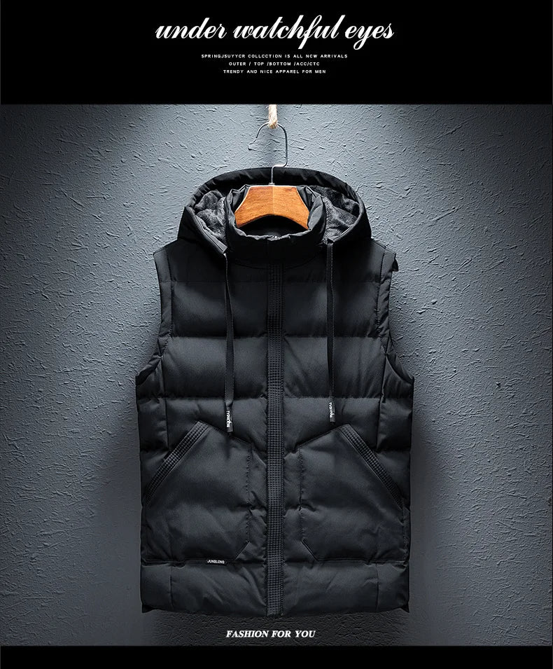 Men's Puffer Vest Warm Sleeveless Winter Jackets Waterproof Zipper Coats With Stand-Up Collar Casual Lightweight Outerwear For Cold Weather C12
