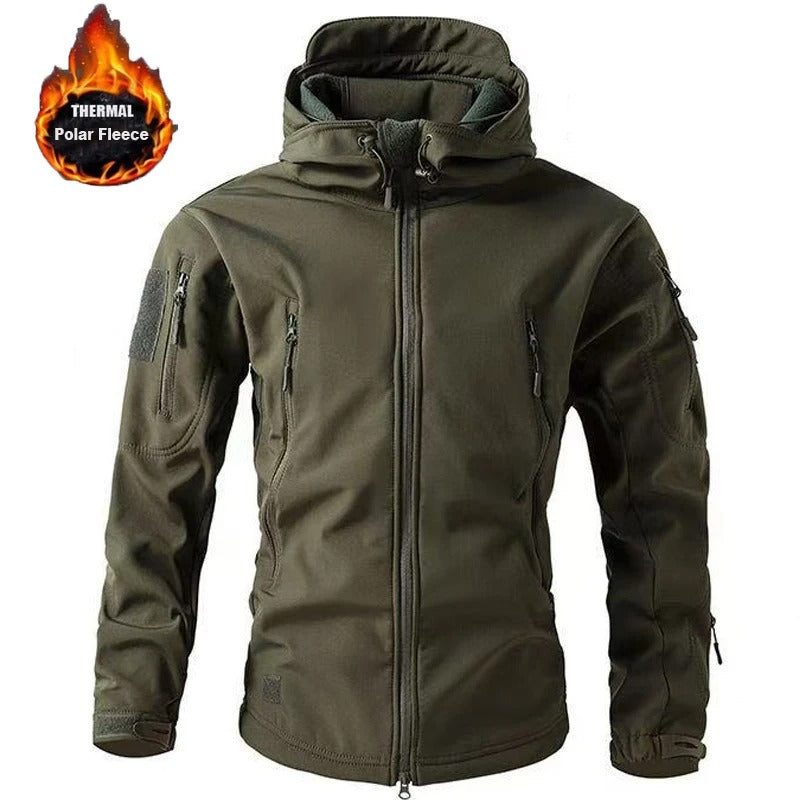 Men's Winter Softshell Fleece Hooded Jacket – Windproof Outdoor Hiking & Camping Coat
