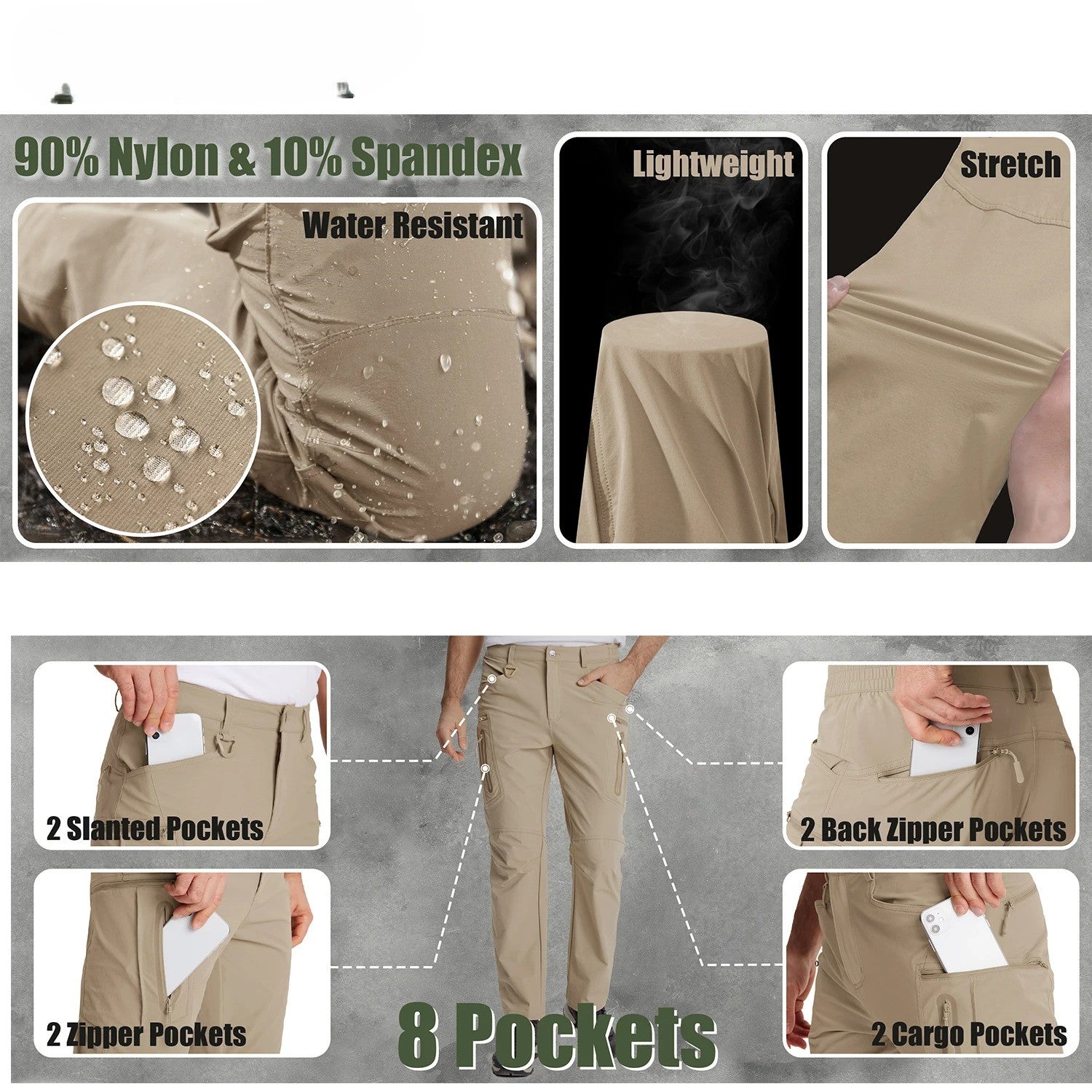 Men's Lightweight Outdoor Cargo Pants – Quick-Dry Multi-Pocket Utility Trousers