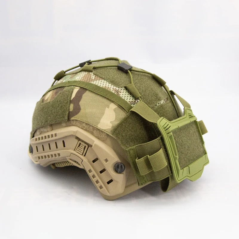 Tactical Helmet Cover Set with NVG Battery Pouch – Hybrid Mesh Cover for Maritime & FAST-Style Helmets