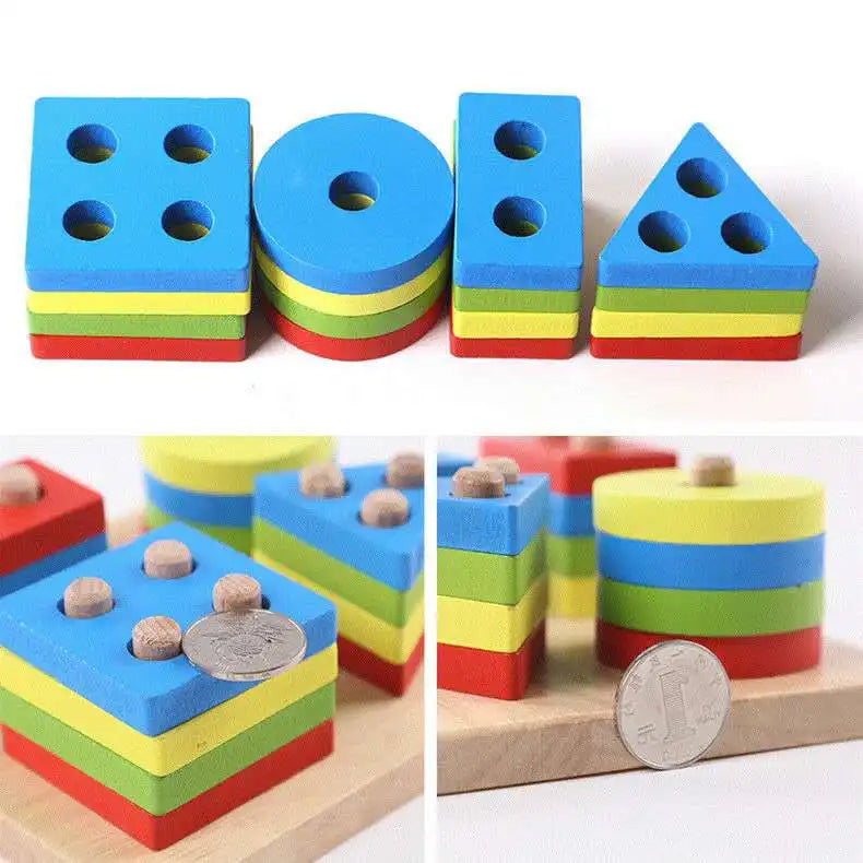 Set 2 Wooden Sorting & Stacking Toy, Handcrafted Shape Sorter Toy, Montessori Toys for 1 2 3 Years Old Toddlers, Fine Motor Skill, Educational Toy C166