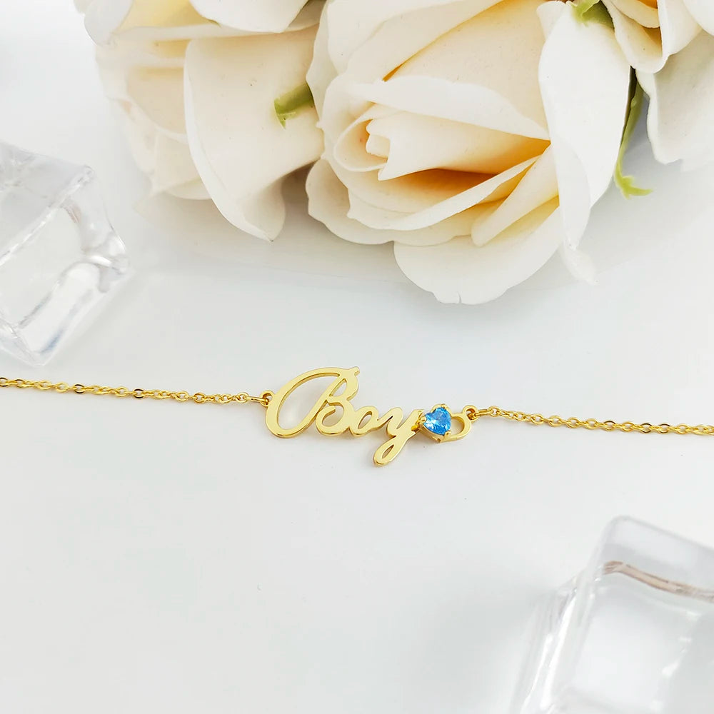 Personalized Birthstone Bracelet, Custom Birthstone Name Bracelet ,Dainty Name Bracelet, Birthstone Jewelry, Gifts for Her, Personalized Gift (A02)