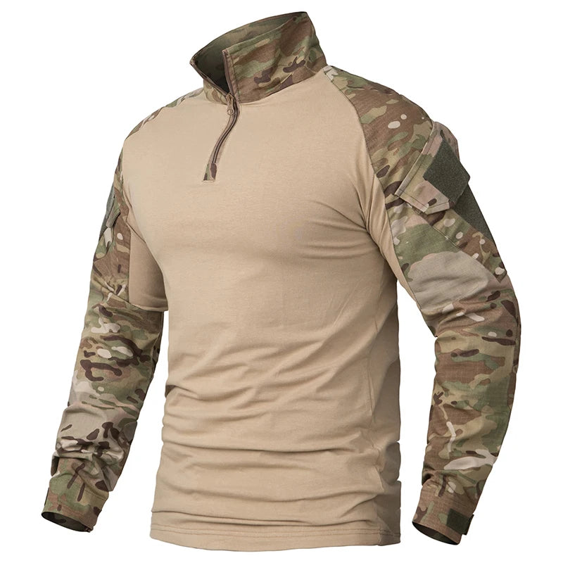 Men’s 1/4 Zip Tactical Shirt – Breathable Long Sleeve Ripstop Outdoor Combat Style Top
