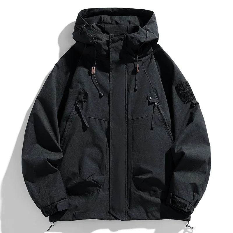 Men's Hooded Windbreaker Jacket – Lightweight Waterproof Zipper Outdoor Cargo Coat