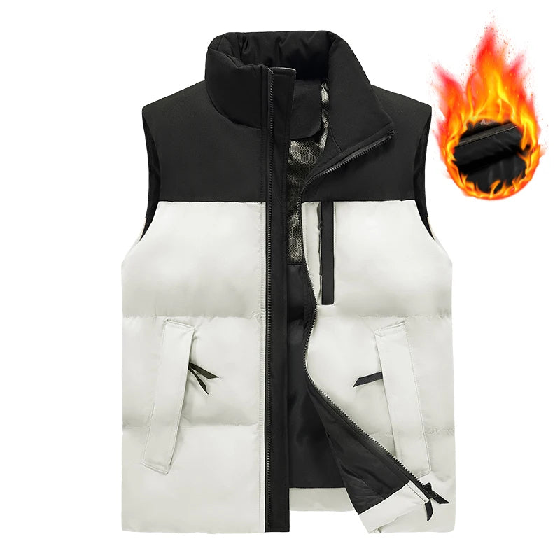 Men's Puffer Vest Warm Sleeveless Winter Jackets Waterproof Zipper Coats With Stand-Up Collar Casual Lightweight Outerwear For Cold Weather C23