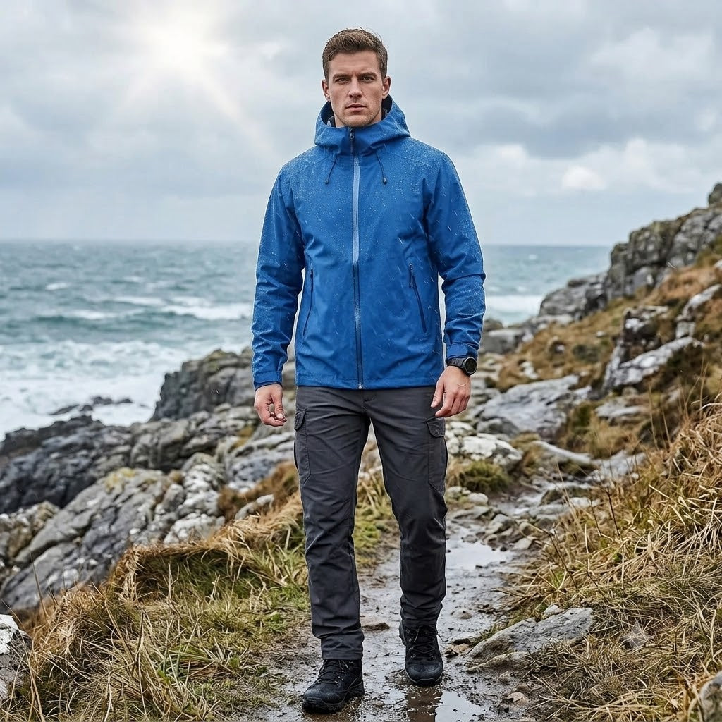 Three-Layer Waterproof Outdoor Jacket – Hooded Windproof Shell for Hiking, Skiing & Camping