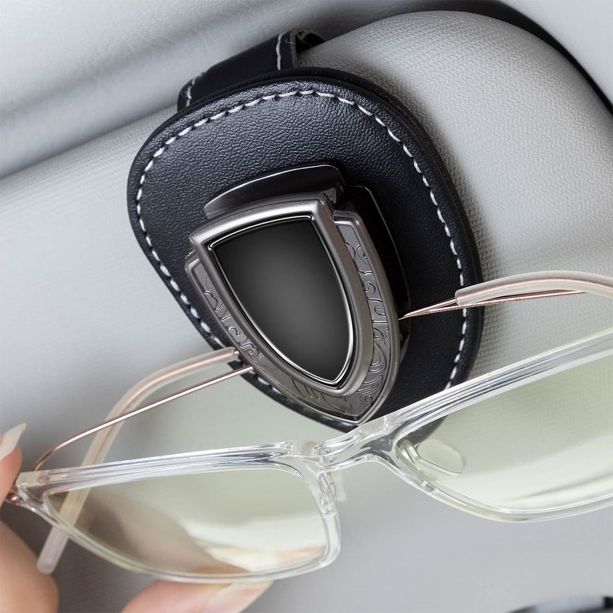Sunglasses Holder Compatible, Car Glasses Holder Visor Sunglasses Holder for Car with Logo, Clip-on Sunglasses Holder