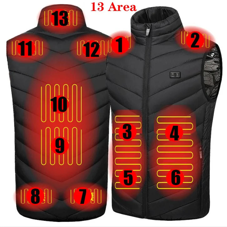 USB Heated Winter Vest – Multi-Zone Self-Heating Sleeveless Jacket for Men, Ideal for Hunting and Outdoor Wear C13