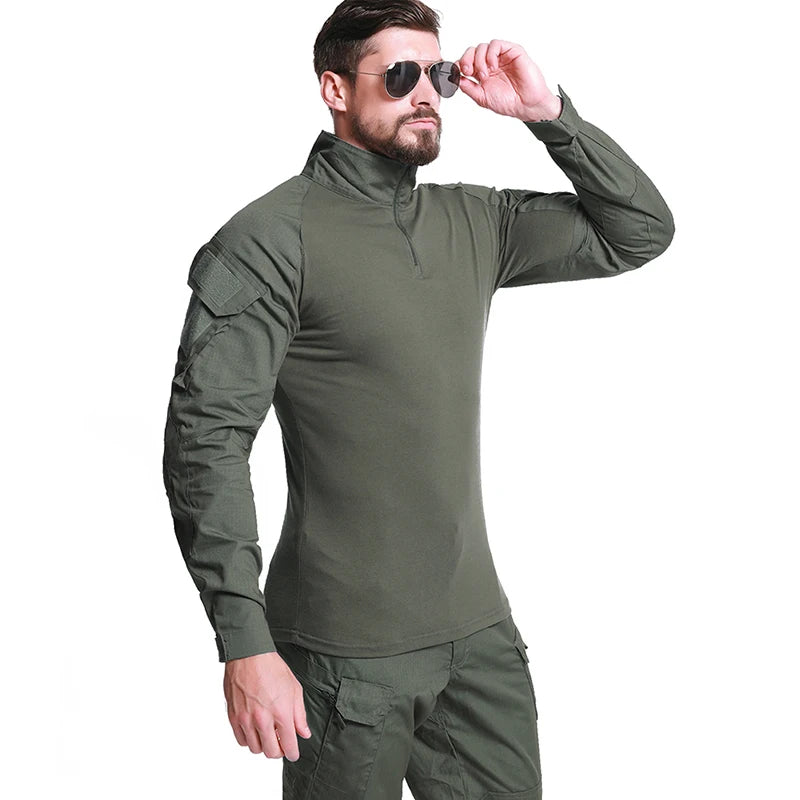 Men’s 1/4 Zip Tactical Shirt – Breathable Long Sleeve Ripstop Outdoor Combat Style Top