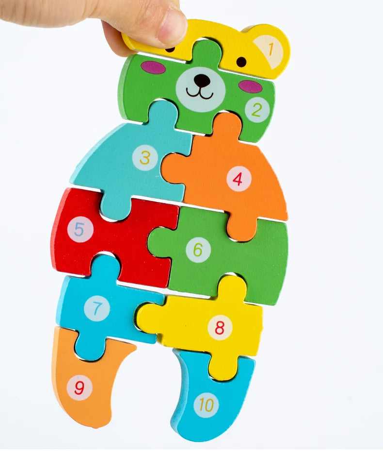 Animal Wooden Puzzles for Toddlers, Colors and Counting Building Toys and Toddler Games, Montessori Toys Wood Blocks, Toddler gift, Kids Christmas gift C149