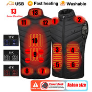 USB Heated Winter Vest – Multi-Zone Self-Heating Sleeveless Jacket for Men, Ideal for Hunting and Outdoor Wear C13