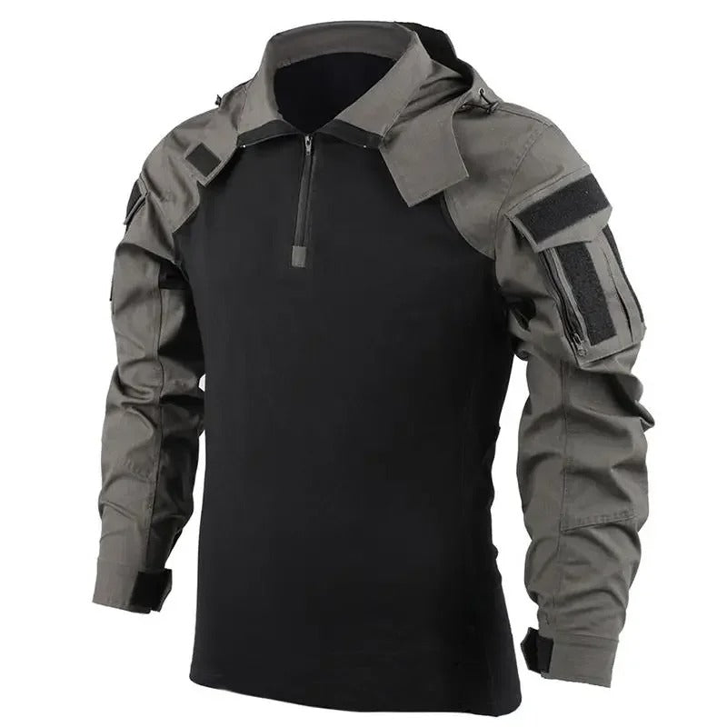 Hooded Tactical Combat Shirt – Long Sleeve Camouflage Outdoor Performance Top