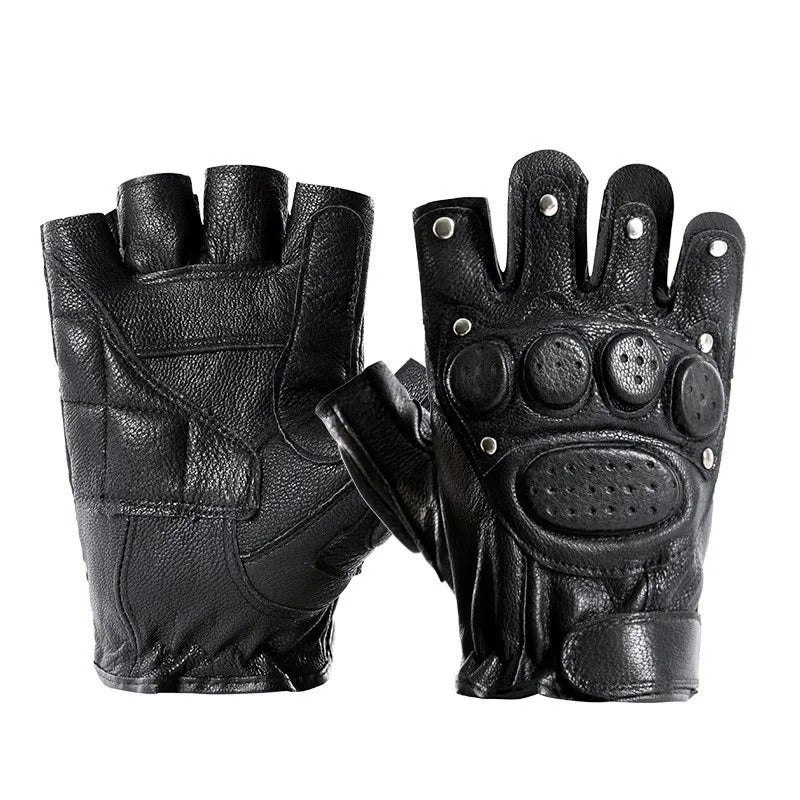 Leather Half Finger Motorcycle Gloves – Breathable Driving & Outdoor Sports Gloves