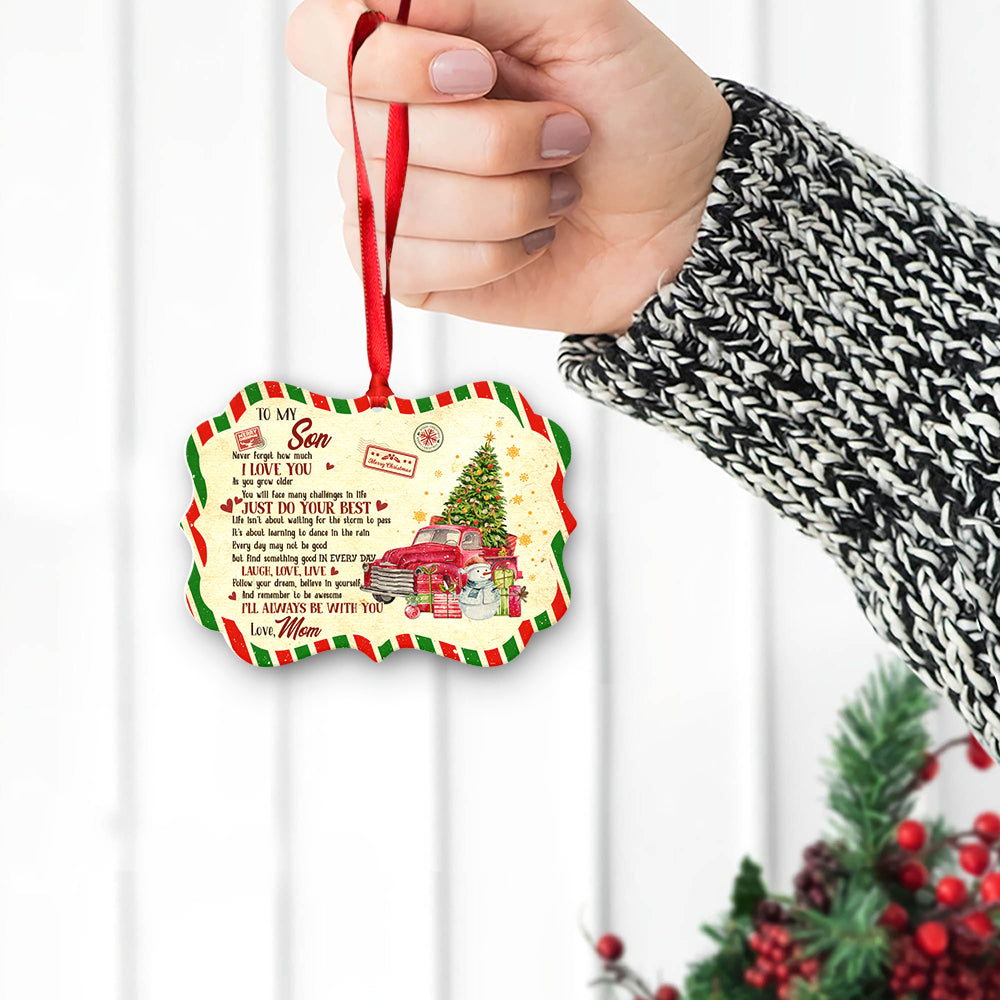 To My Son Never Forgot How Much I Love You Personalized Custom Name Aluminum Ornaments Gift For Christmas