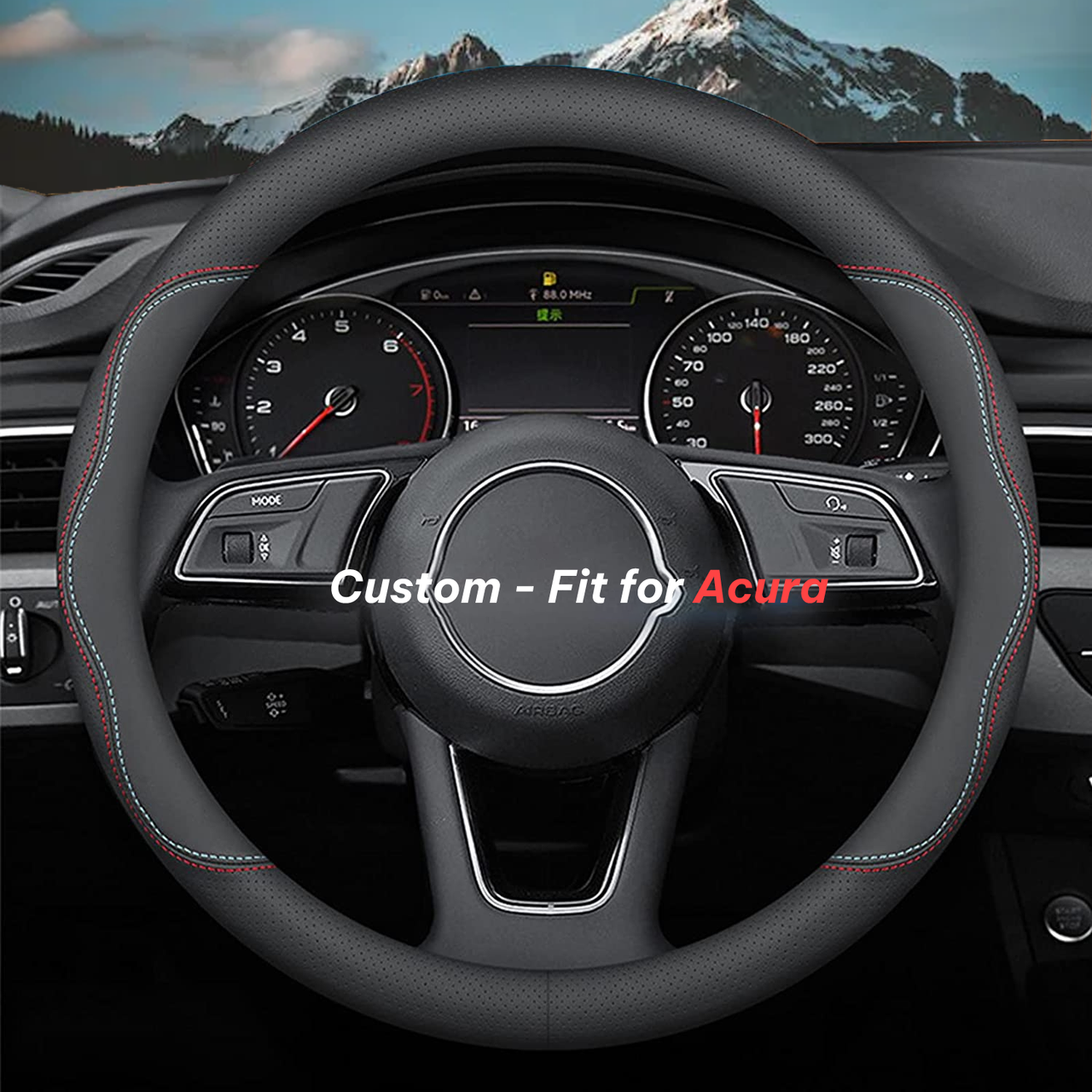 Car Steering Wheel Cover 2024 Update Version, Custom-Fit for Car, Premium Leather Car Steering Wheel Cover with Logo, Car Accessories WAAC222